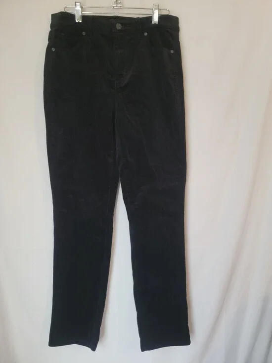 Women's Black Corduroy Pants Straight Leg Mid Rise Casual Fall Winter - Picture 1 of 2